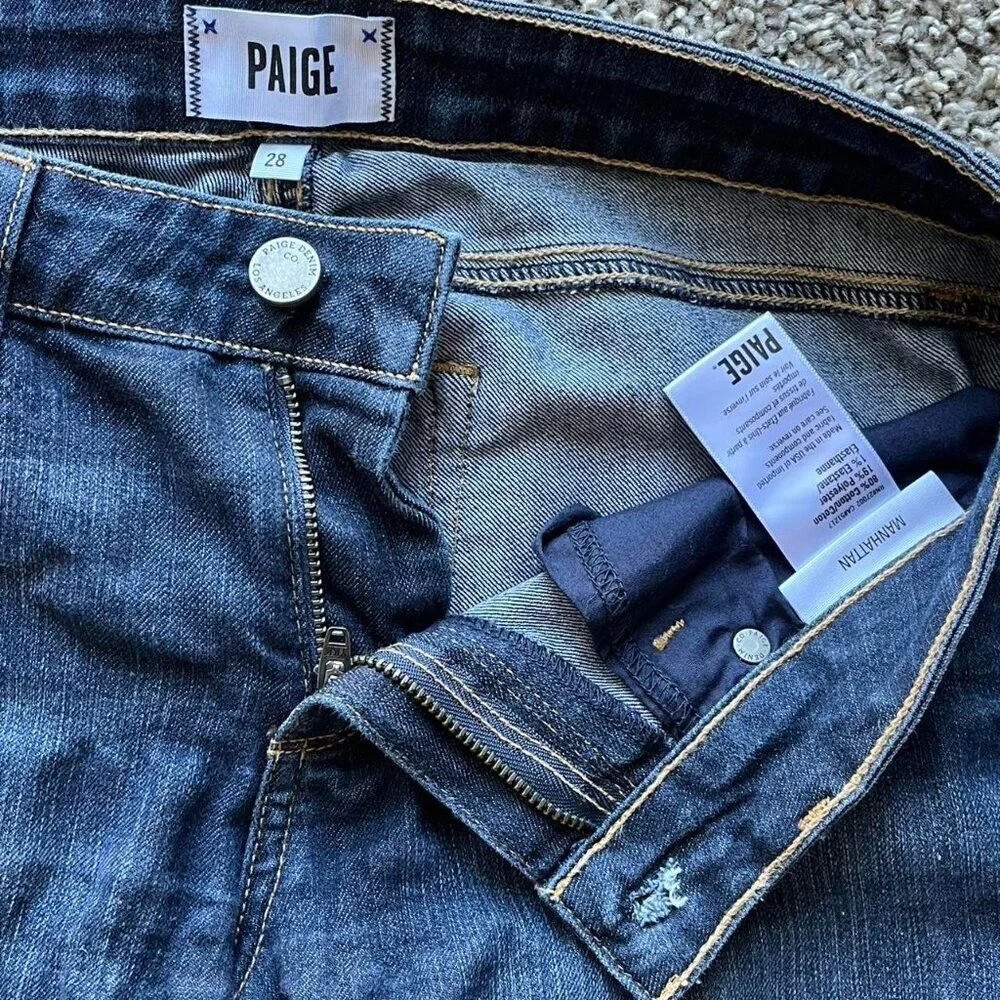 Y2K Paige Blue Bootcut Dark Wash Grunge Jeans Womens 28 Denim Streetwear Punk - Picture 2 of 7